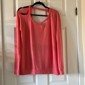 Chaser deconstructed long sleeve soft fleecy tee pink melon